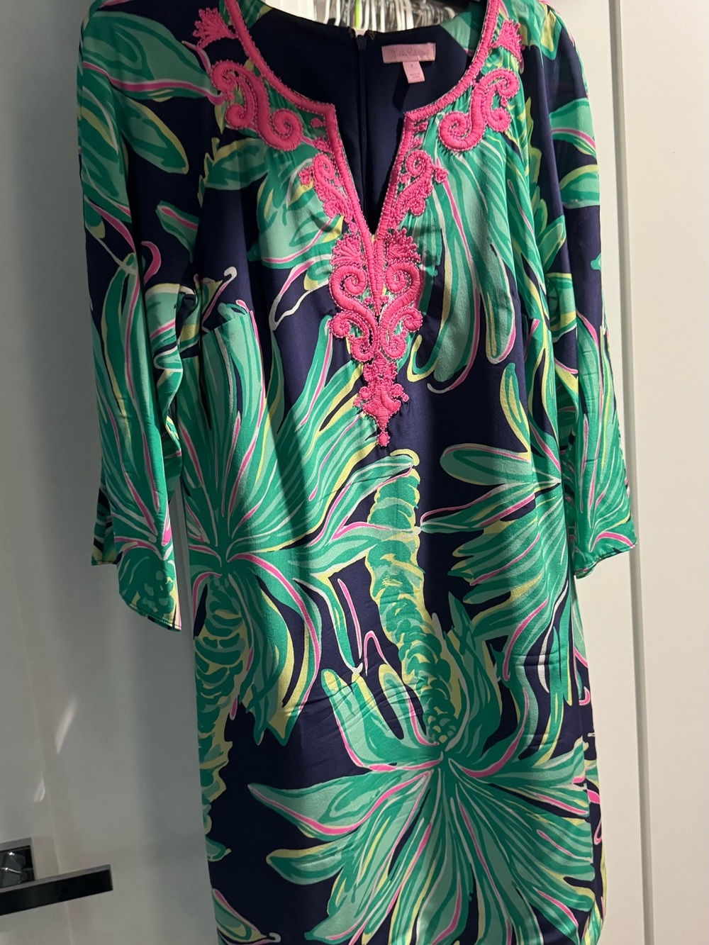 Lilly Pulitzer Navy Dress with Green and Pink Tropical Print